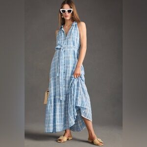NWT Anthropologie Sleeveless Buttondown Shirt Dress Size M Medium Blue Maxi NEW